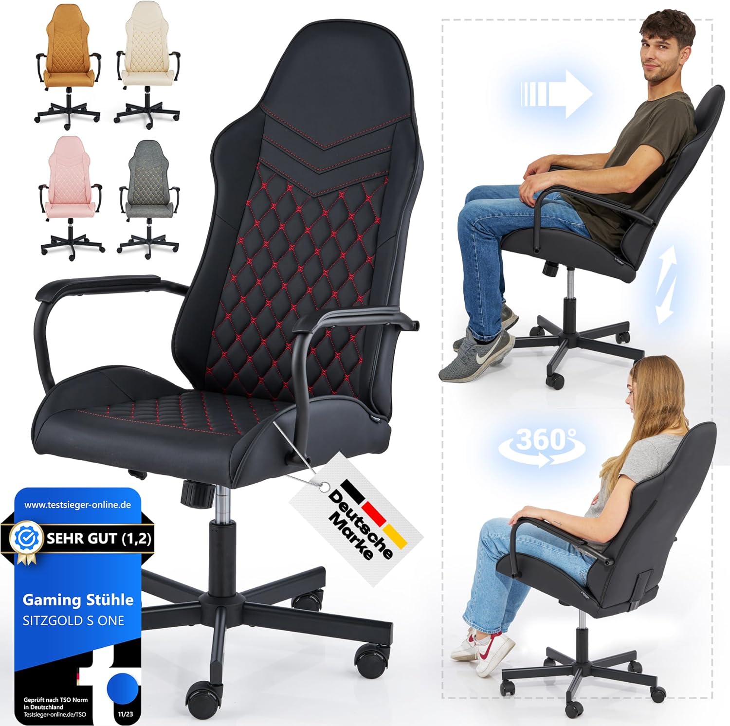 SITZGOLD S ONE Gaming Stuhl Schwarz Schreibtischstuhl Bürostuhl