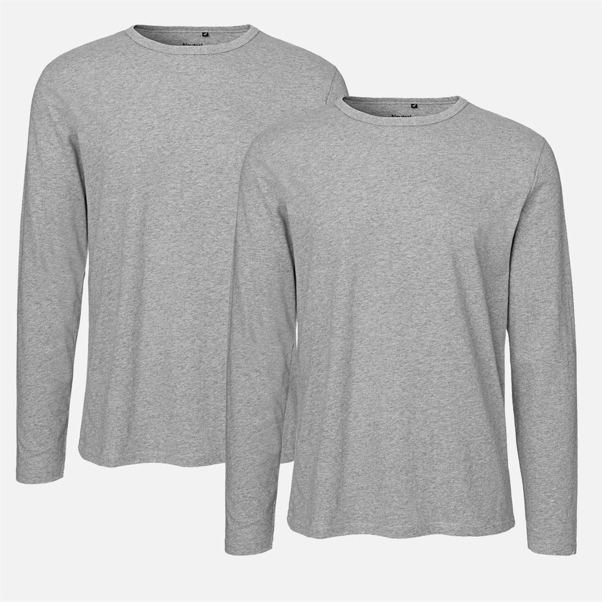 Langarmshirt, Rundhalsausschnitt, Grau meliert, Unifarben, 2er-Pack