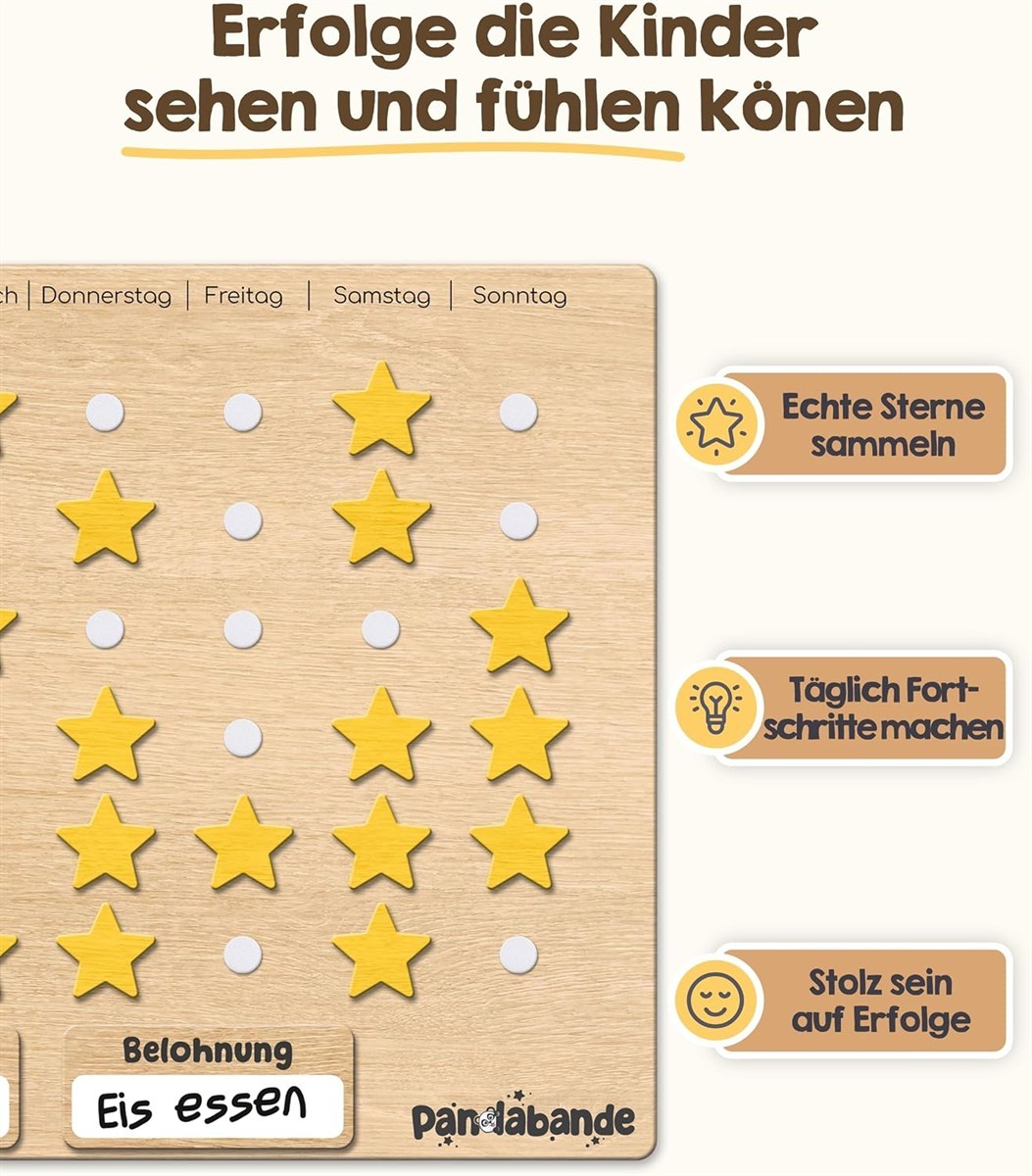 Holzboard, Sterne, Plättchen, Spieleboard, Belohnung
