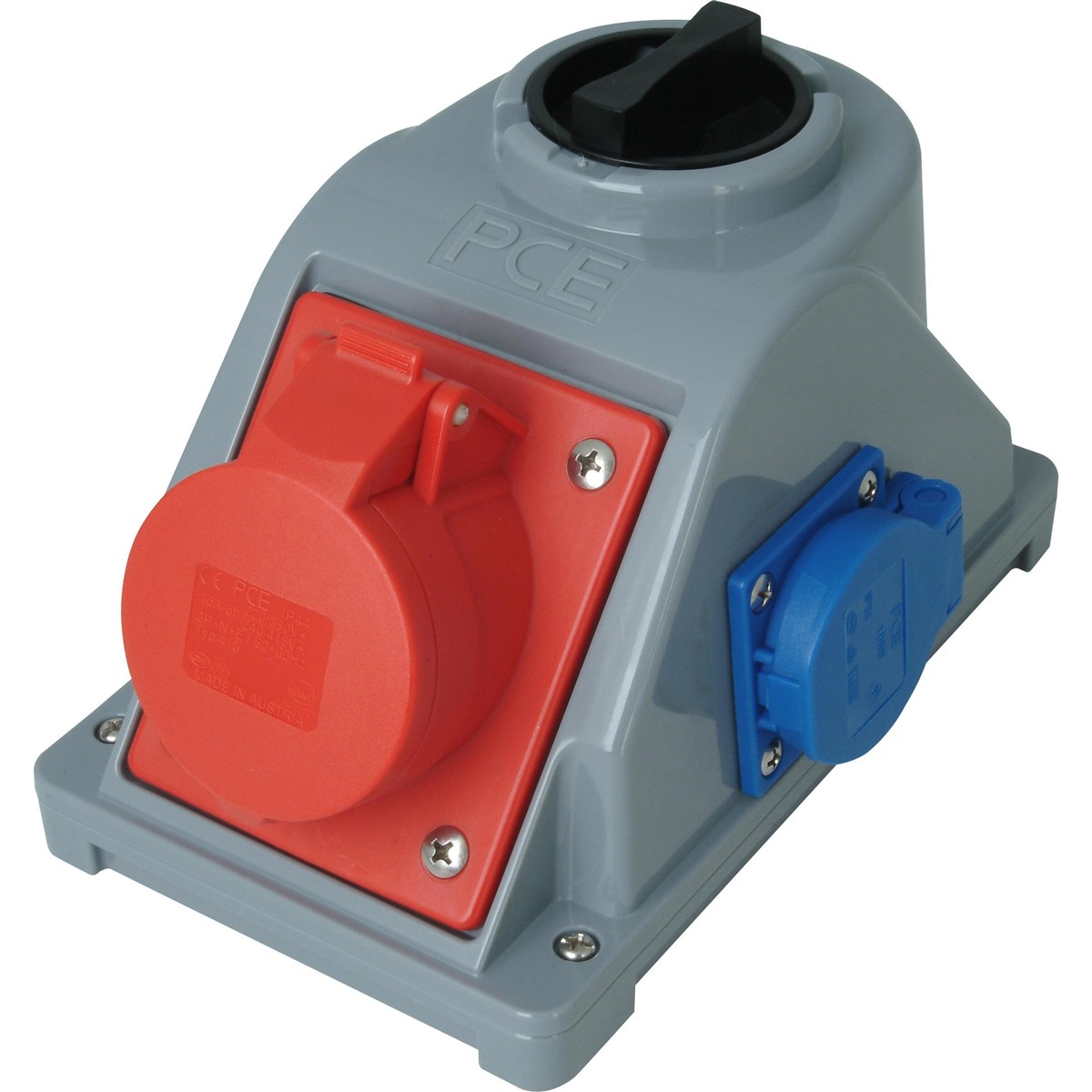 Schaltnetzteil, Steckdosenadapter, Industrie-Stecker, rote Schutzkappe, EU-Steckdosen