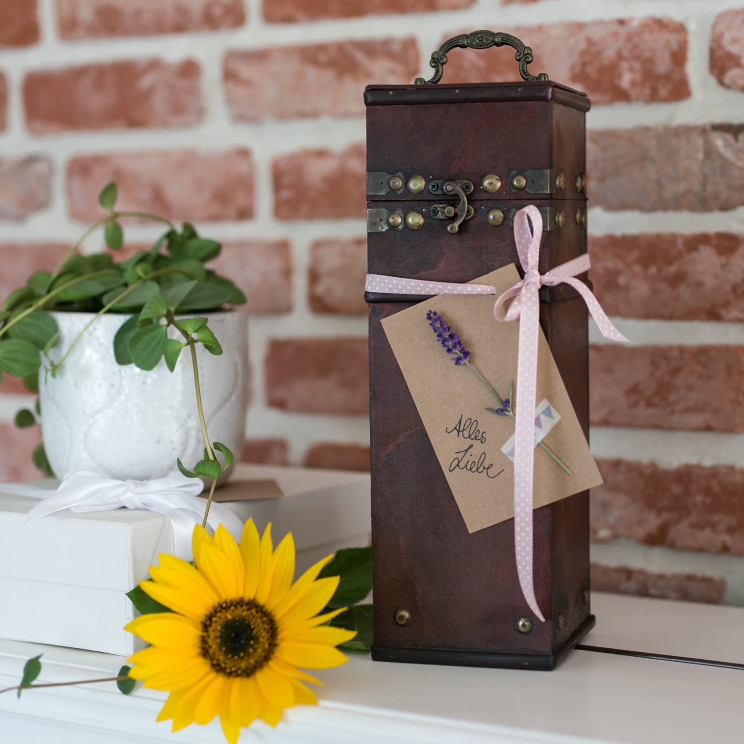 HMF Vintage Deko Geschenkbox mit Deckel aus Holz braun