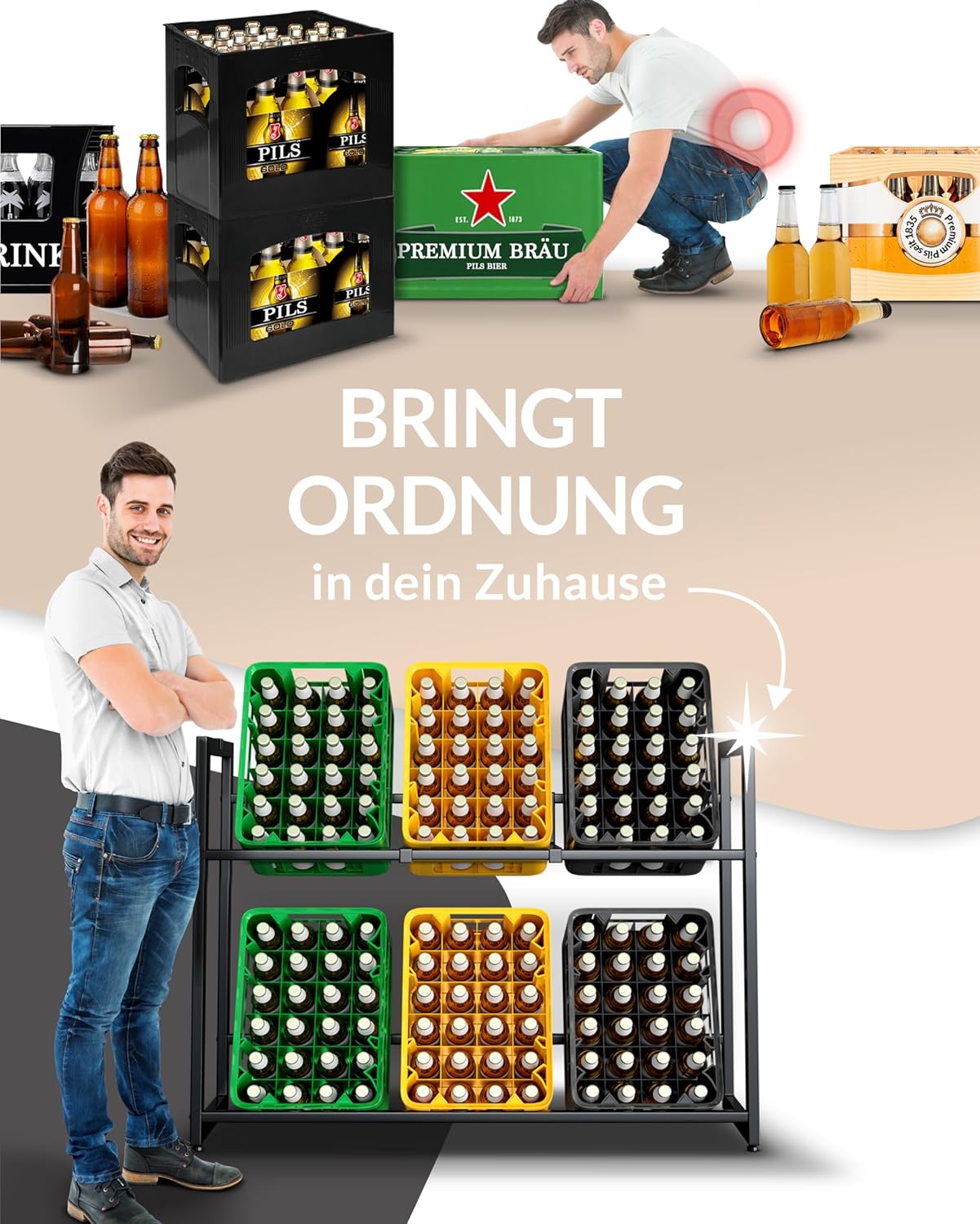 Heldenwunder Getränkekistenregal 6 Kästen Metall Sixpack-Halter