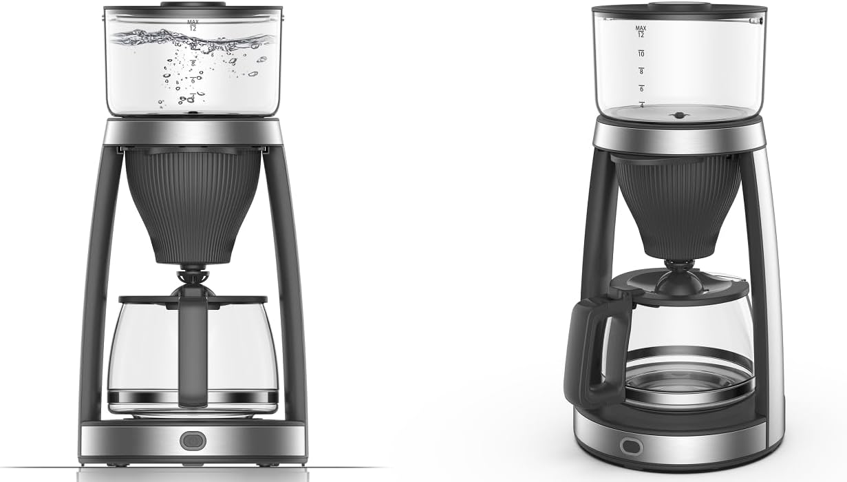DMS Filterkaffeemaschine Kaffeemaschine Kaffee Filterkaffee mit Glaskanne – 12 Tassen, Aromafunktion & Ein-Knopf-Bedienung – moderne Kaffeemaschine Edelstahl-Design