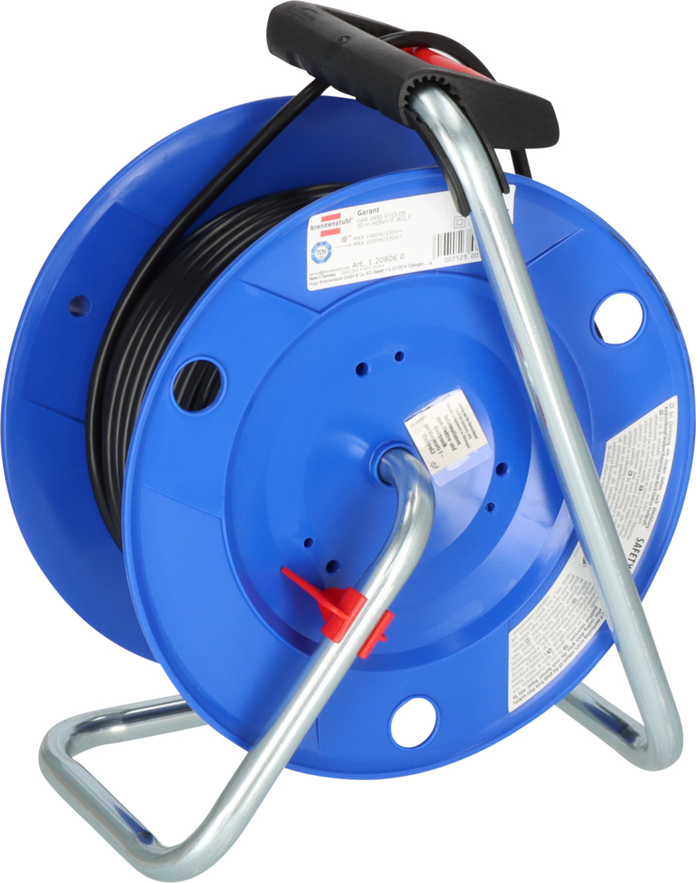 Garant Kabeltrommel H05VV-F 3G1,5 50m schwarzes Kabel für innen