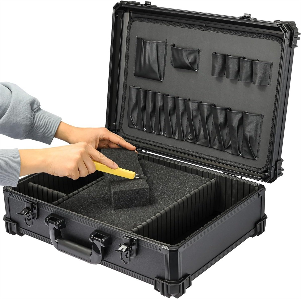 Transportkoffer, Kunststoffkoffer, Schaumstoffeinlage, Werkzeugtaschen, Schwarz