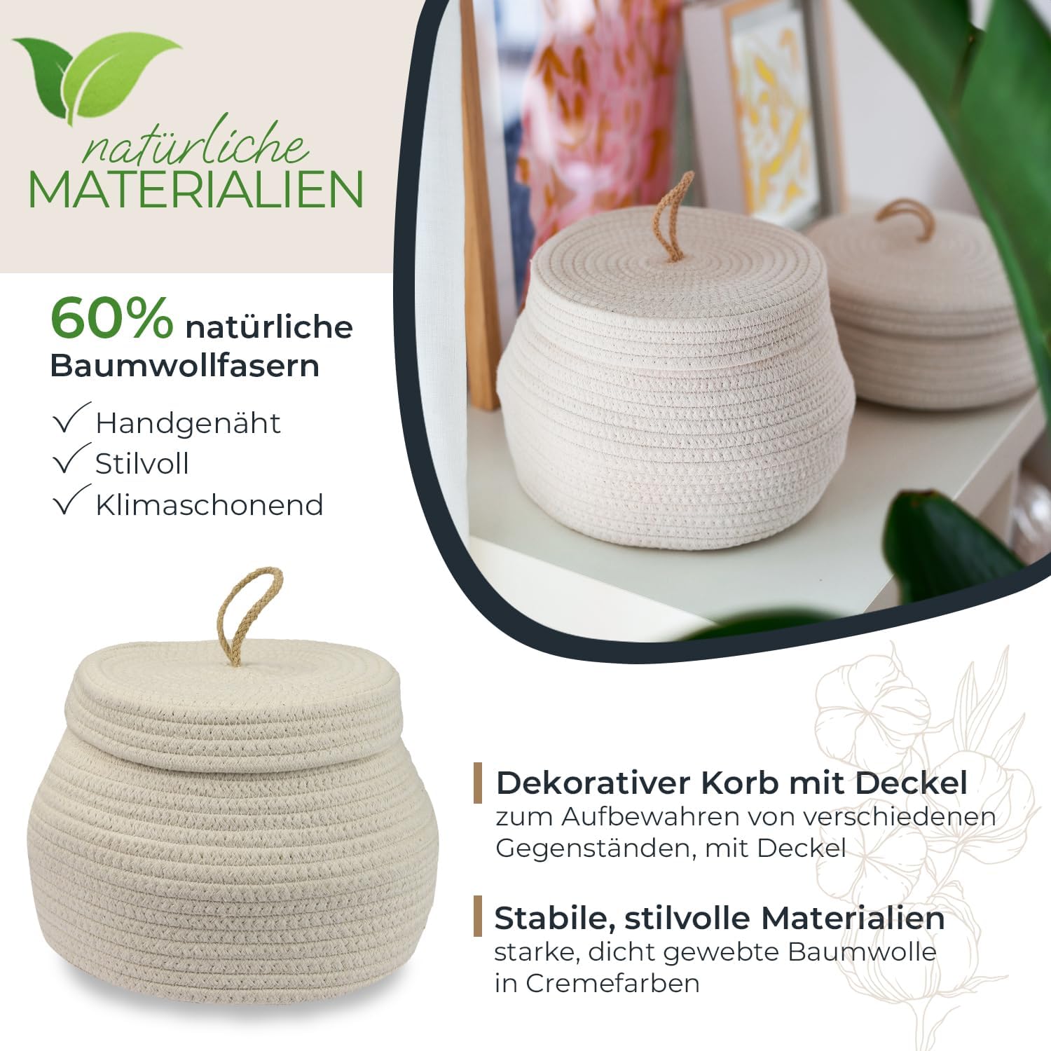HMF Korb mit Deckel rund 25,5x19 cm creme