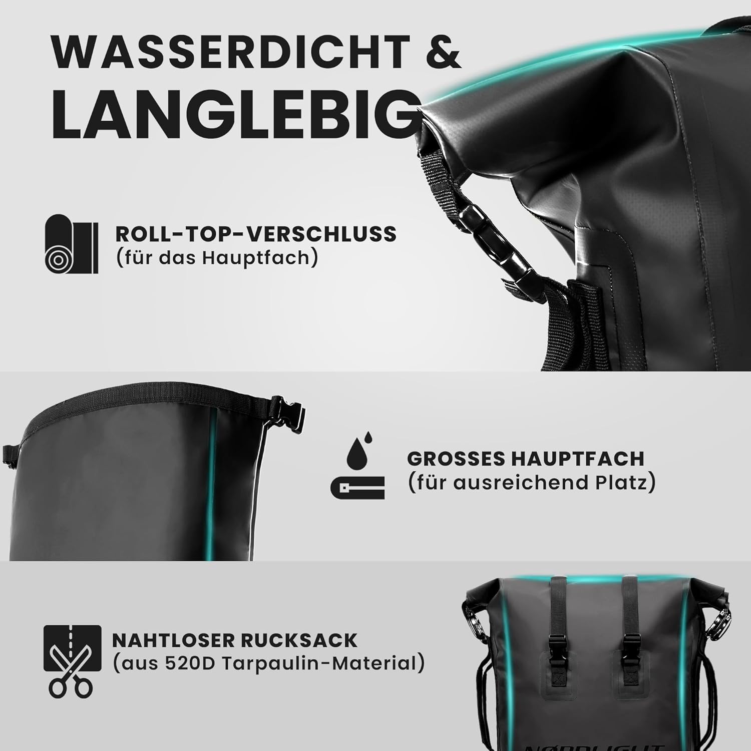 Nordlight Wasserdichter Rucksack Dry Bag 35l - Roll Top Rucksack Kurierrucksack