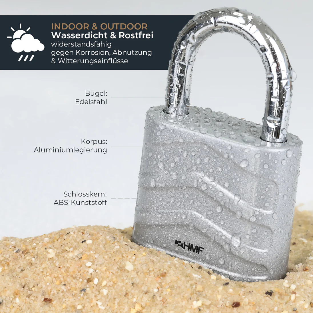 HMF Zahlenschloss Vorhängeschloss robustes Schloss mit 4-stelligem Zahlencode aus Aluminiumlegierung 5,6 x 2,6 x 8,7 cm Silber