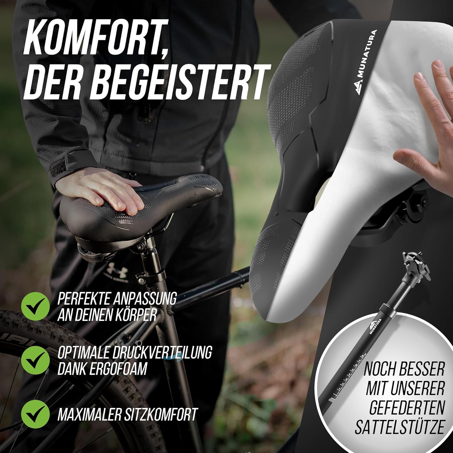 MUNATURA Fahrradsattel mit Memory Foam Fahrradsattel Sattel Trekking