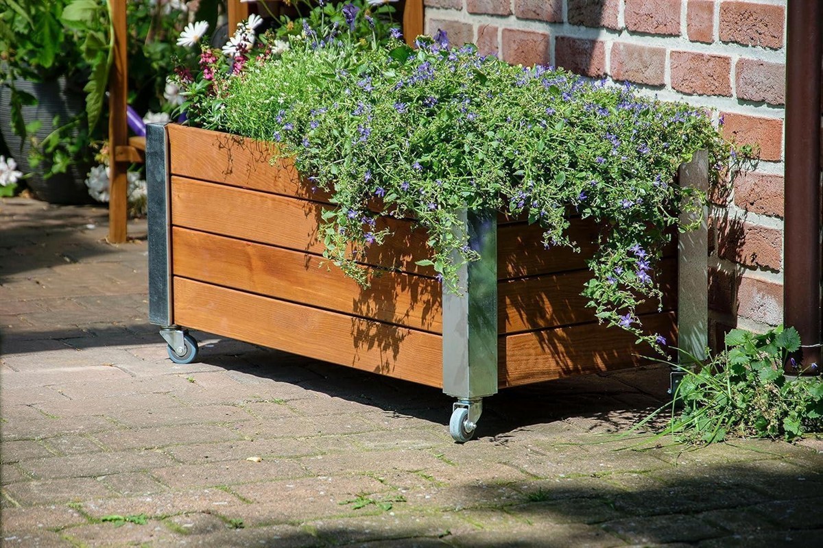 Blumentopf, Holzkasten, Blumenkübel, Rollbar, Gartenwagen