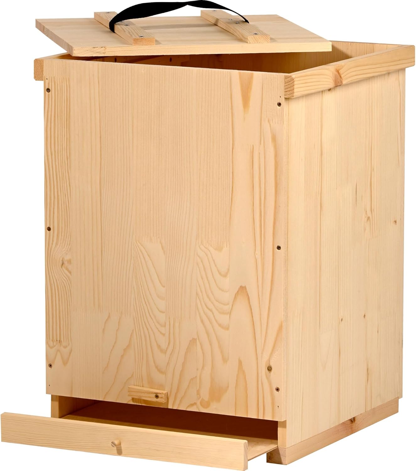 Dobar Luxus-Insektenhotels Wabentransportkiste aus Holz passend für ca. 10 Rähmchen - Transporter mit Deckel und Griff für die Imkerei 36,5 x 39,5 x 51 cm Natur