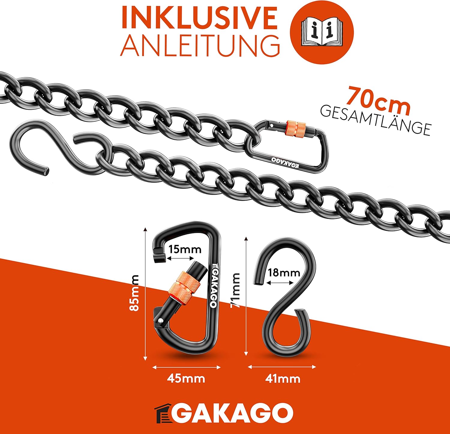 Gakago Verlängerungskette als Hängesessel Kette Schaukel Verlängerung Boxsack Halterung 70cm schwarz