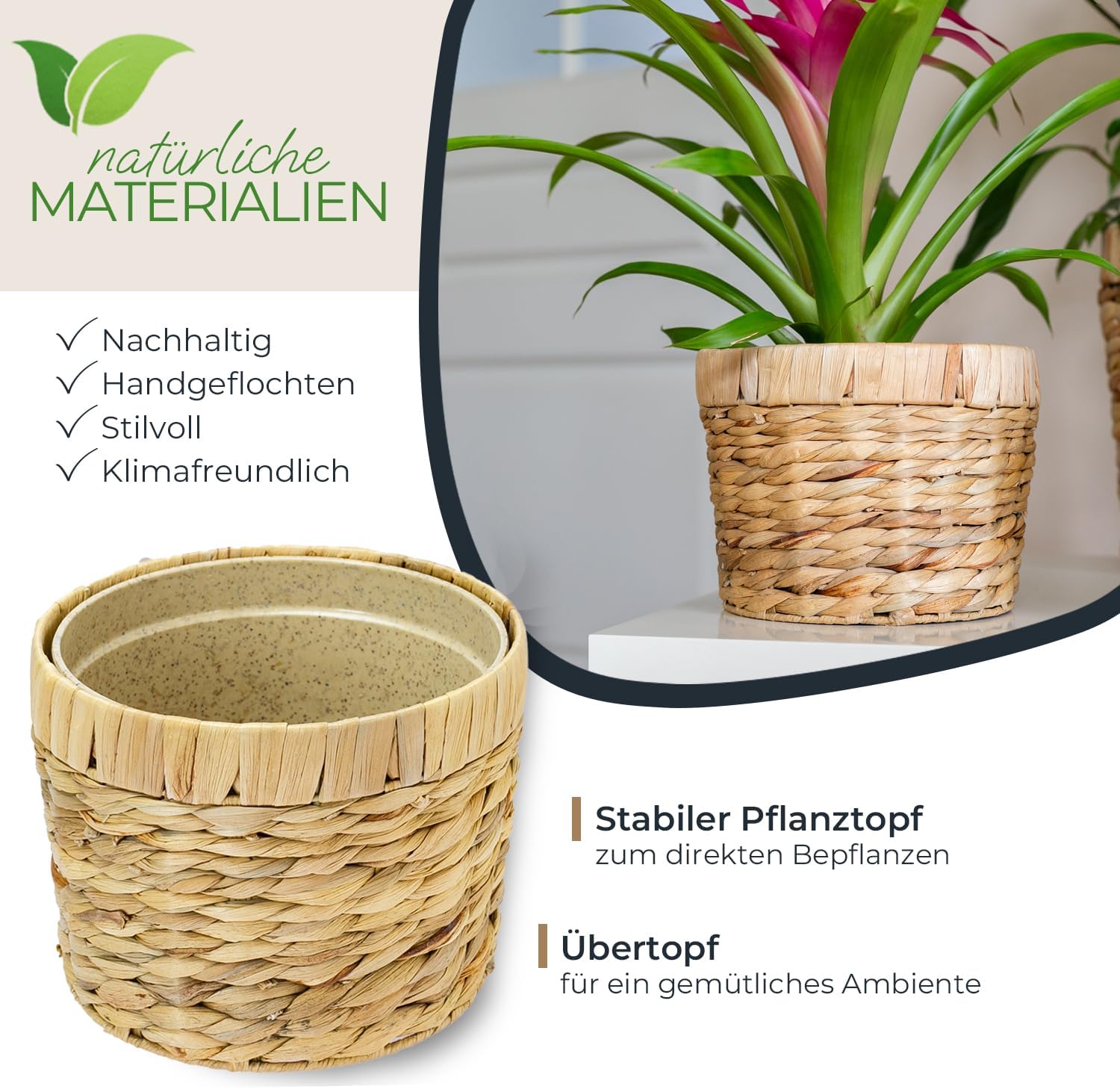 HMF Blumentopf rund Ø 19 cm geflochten