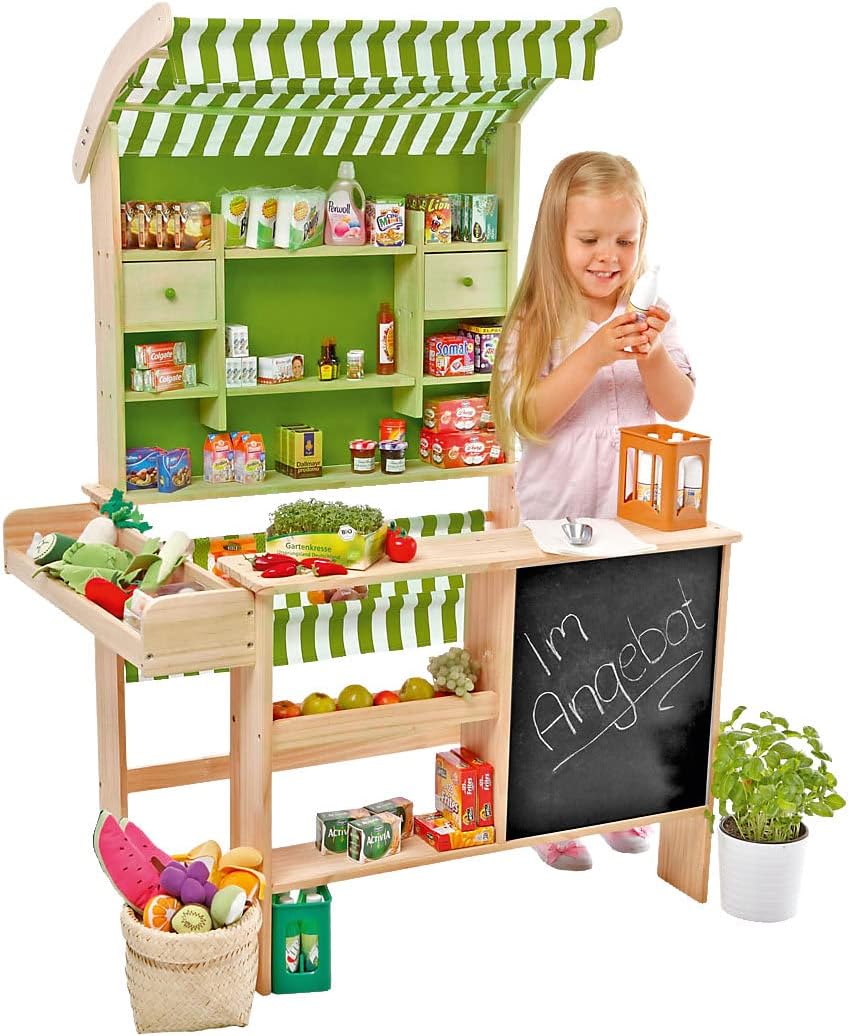 Tanner 3468 Großer Biomarkt Kaufladen aus Holz Spielzeugladen Spielzeug Obstladen