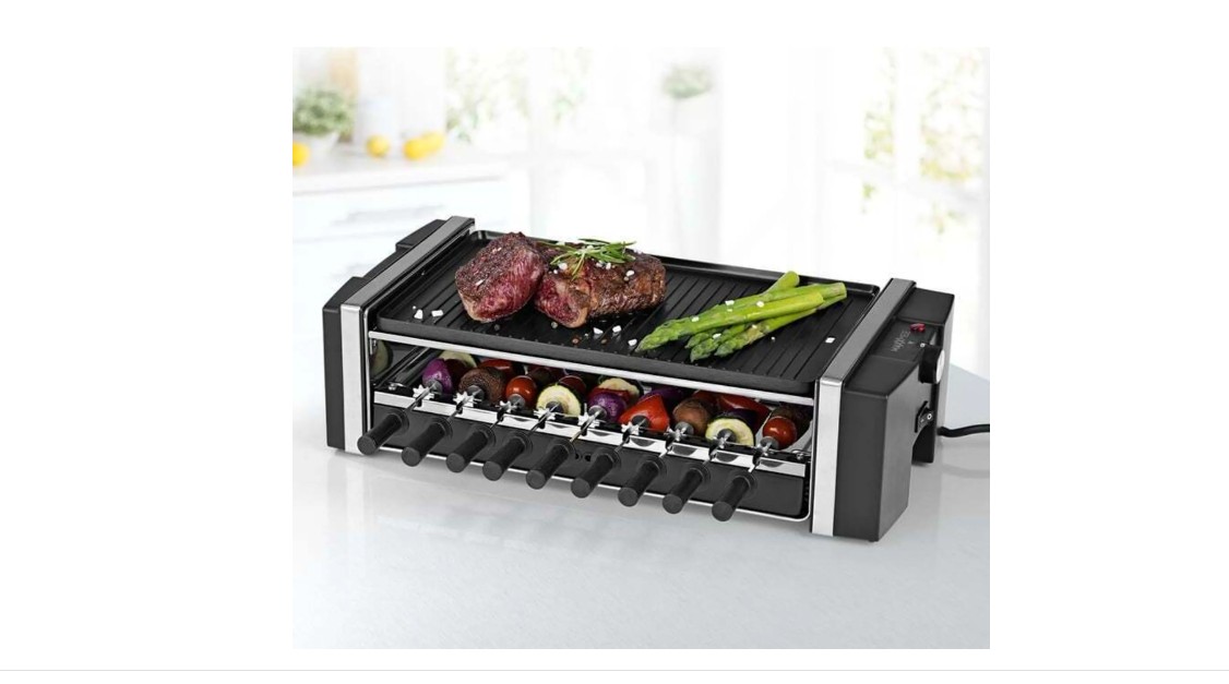 Grillpresse, Kontaktgrill, Schutzblech, Temperaturanzeige, Grillplatten