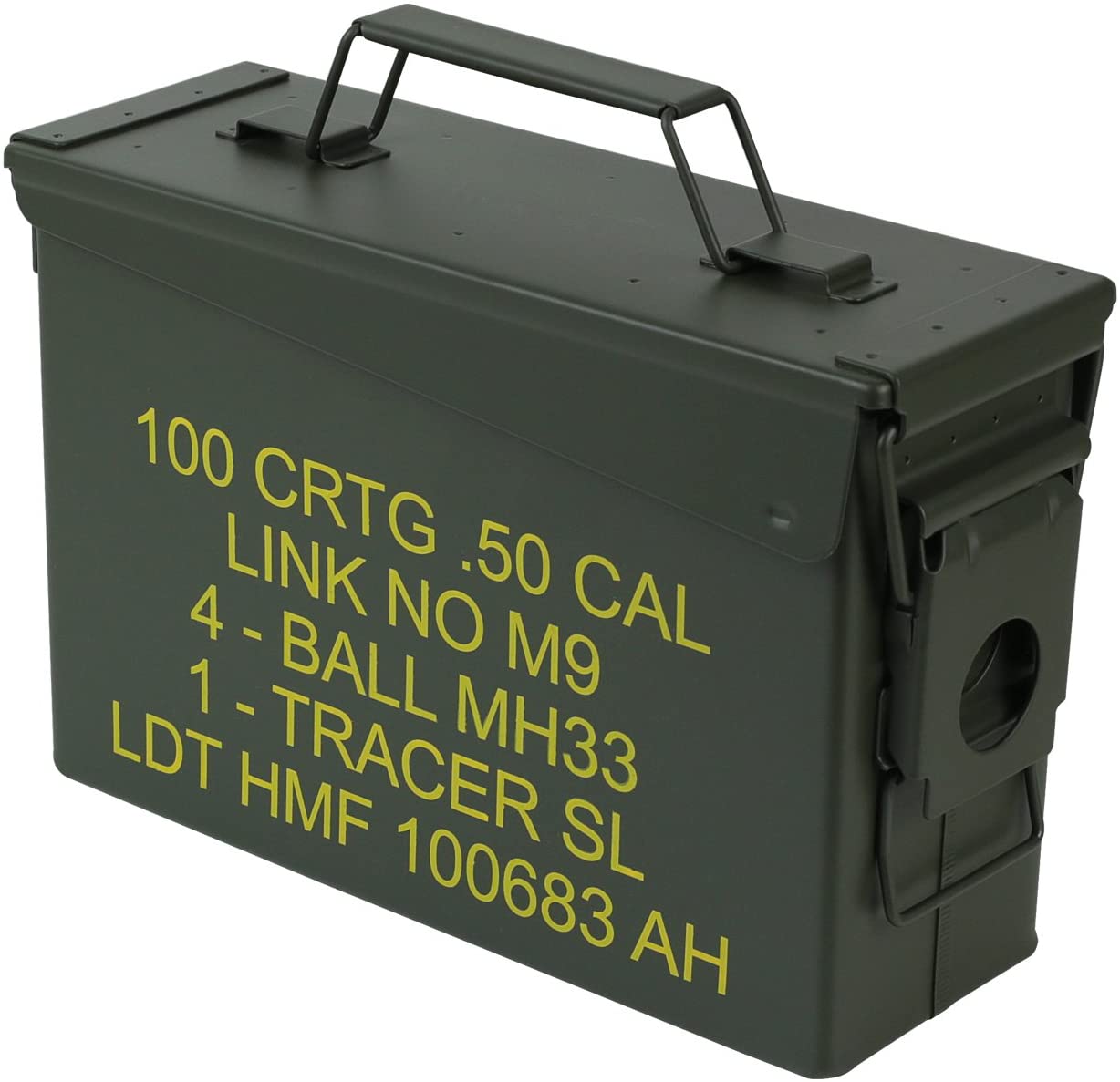 ammo box, military box, green case, cartridge storage, metal latch