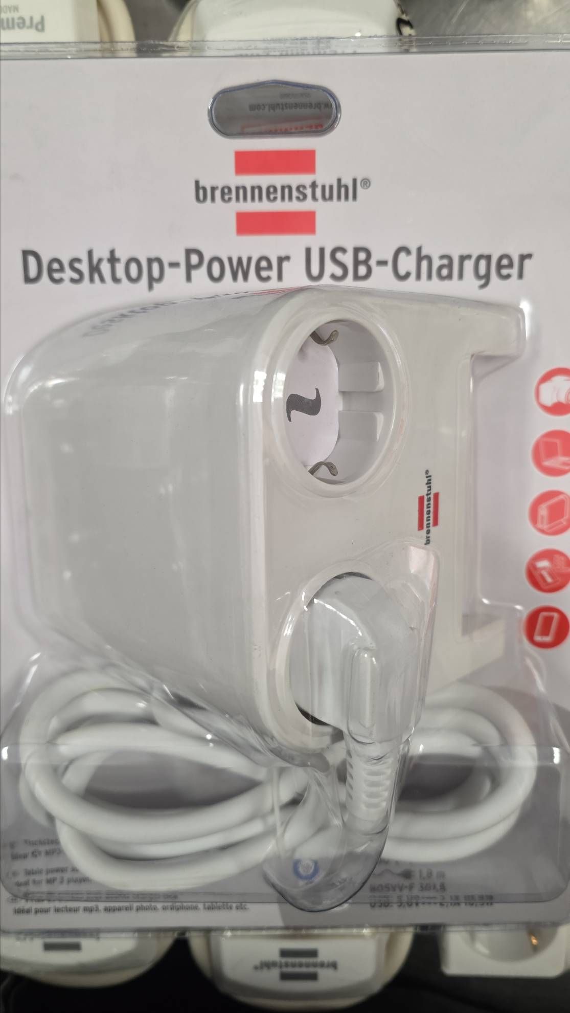 Brennenstuhl Desktop Power Charger 2-fach mit USB weiß/poliert 1,8 m