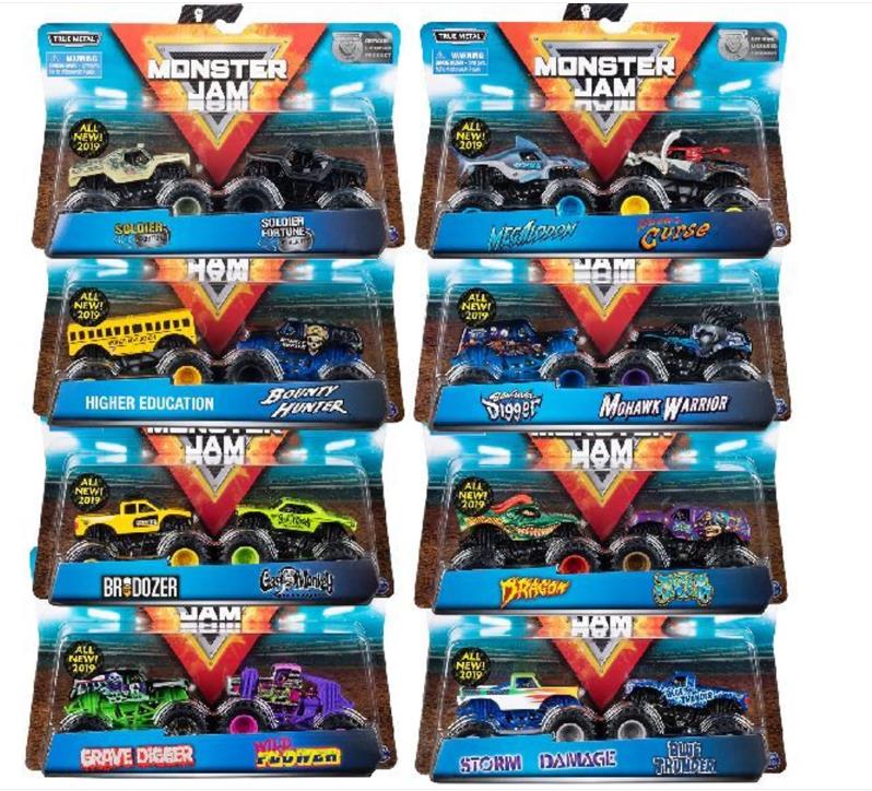 Monster Jam - Original Zweier-Pack mit authentischen Monster Trucks im Maßstab 1:64, krasse Stunt-Action ab 3 Jahren (Sortierung mit verschiedenen Designs, Zufallsauswahl)