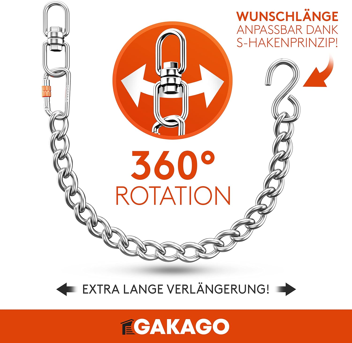 Gakago Verlängerungskette als Hängesessel Kette Schaukel Verlängerung Boxsack Halterung 100cm 360Grad silber