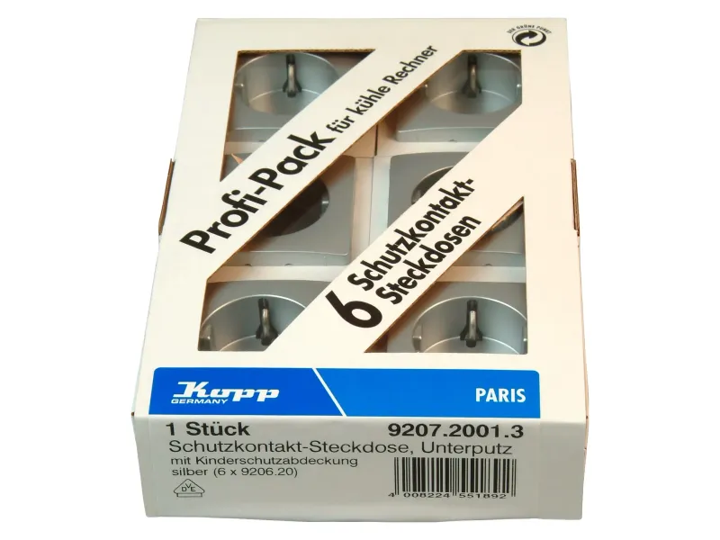 Schutzkontakt-Steckdose, Unterputz, Silber, Kunststoff, 6 Stück