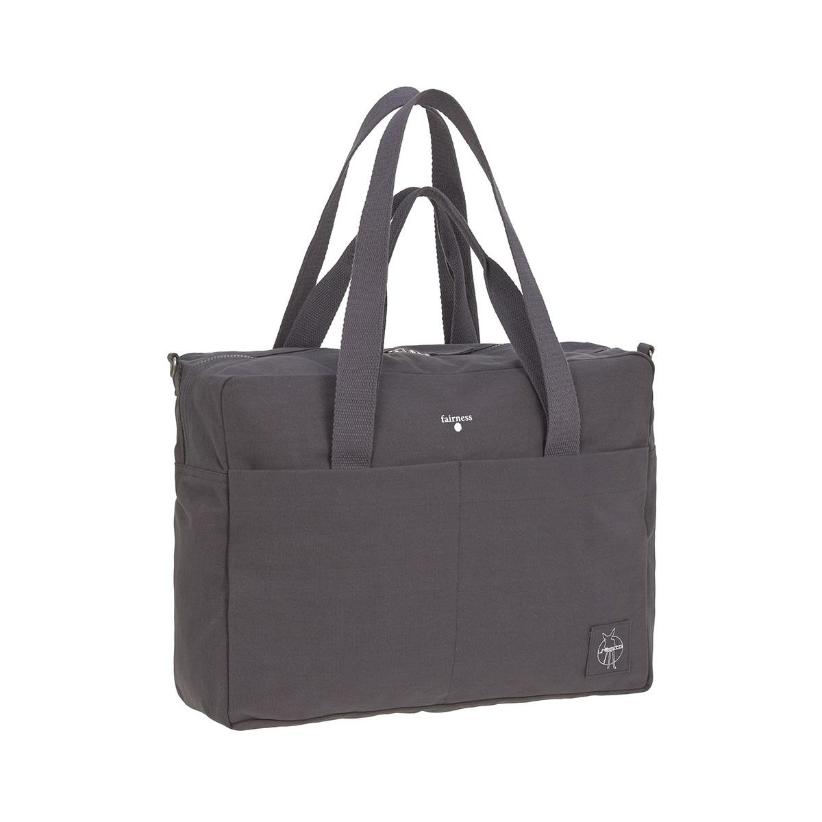 LÄSSIG Baby Wickeltasche Babytasche Kinderwagentasche inklusive Wickelzubehör Bio-Baumwolle waschbar/Green Label Cotton Essential Bag, Anthracite
