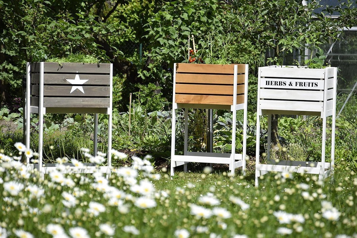 Blumentopfständer, Holzlatten, Weißer Rahmen, Gartenmöbel, Blumenbeet-aufbau