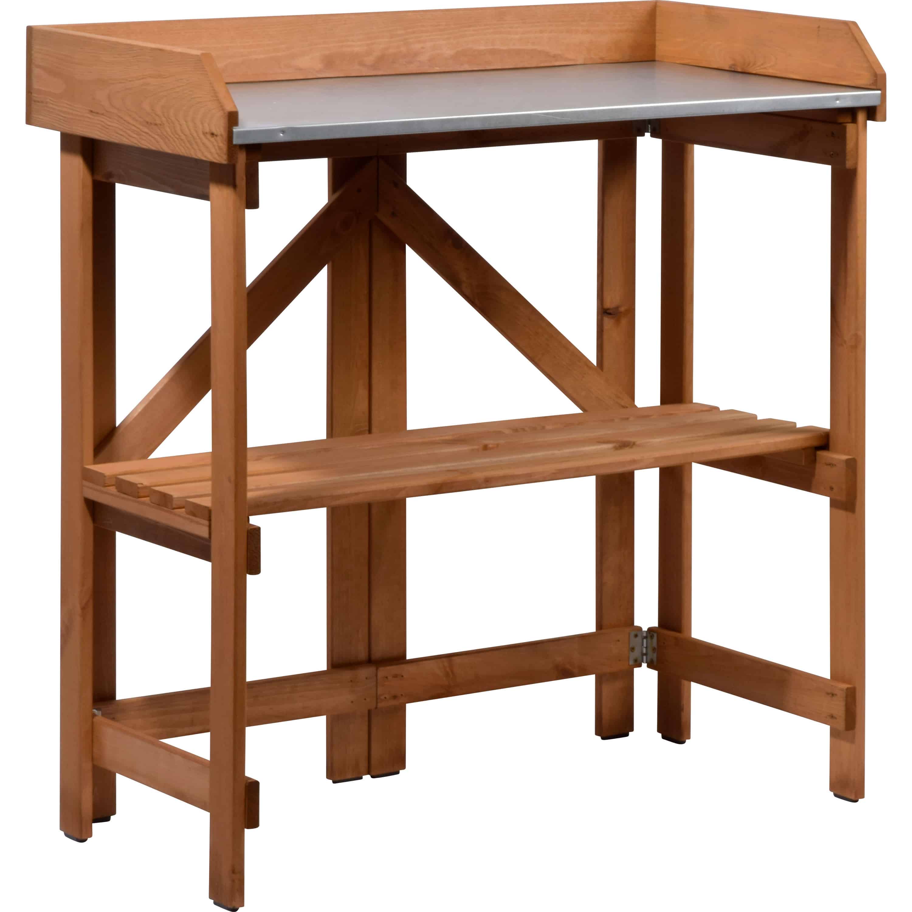 Holzwerkbank, Werkbank, Arbeitsfläche, Holzstruktur, Metallauflage