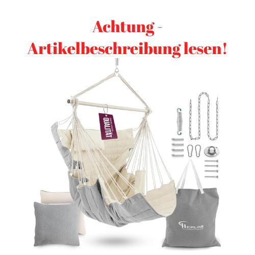 Hängesessel, Baumwollstoff, Grau-Beige, Holzspreizstange, Montageset