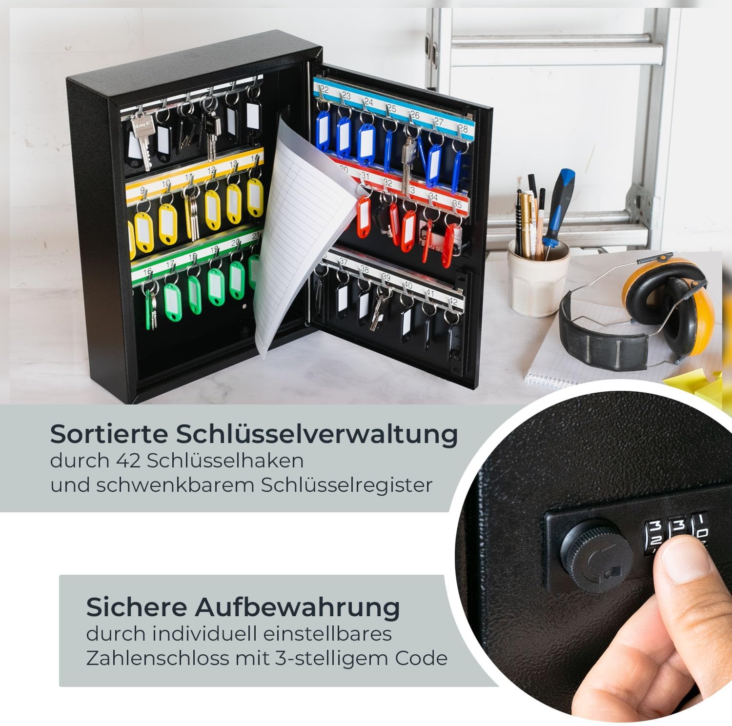 HMF Schlüsselschrank mit Zahlencode Schlüsselkasten schwarz #1679