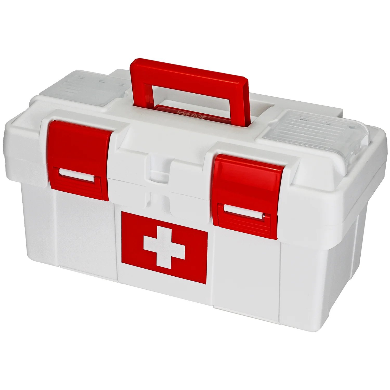 HMF Erste Hilfe Kasten zur Medikamenten Aufbewahrung, Medizinbox leer für Sportverein Betrieb oder Zuhause 37 x 19,5 x 18,5 cm Weiß-Rot