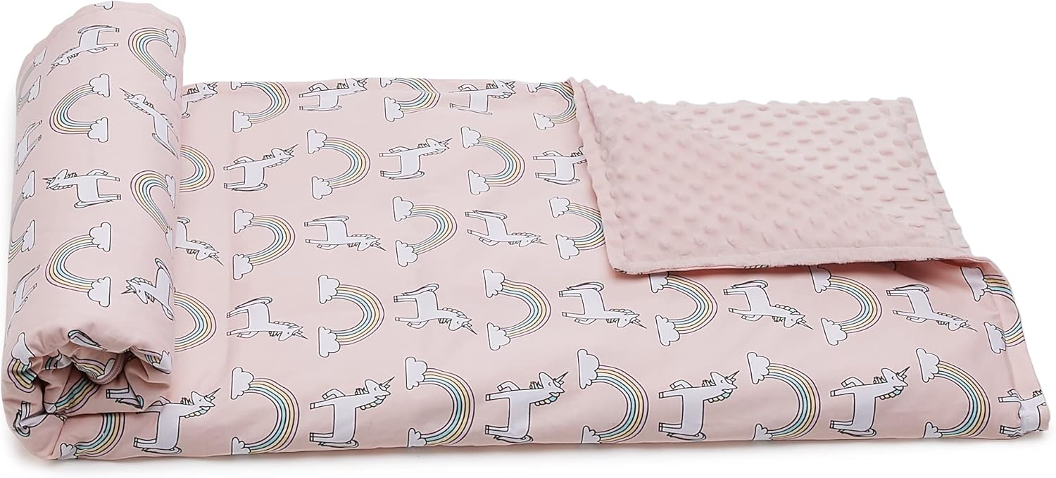 Amazon Basics Baumwoll-Gewichtsdecke für Kinder mit umkehrbarer Mikrovisionsabdeckung 5 lbs 36 x 48 Zoll umkehrbar pink/einhorn