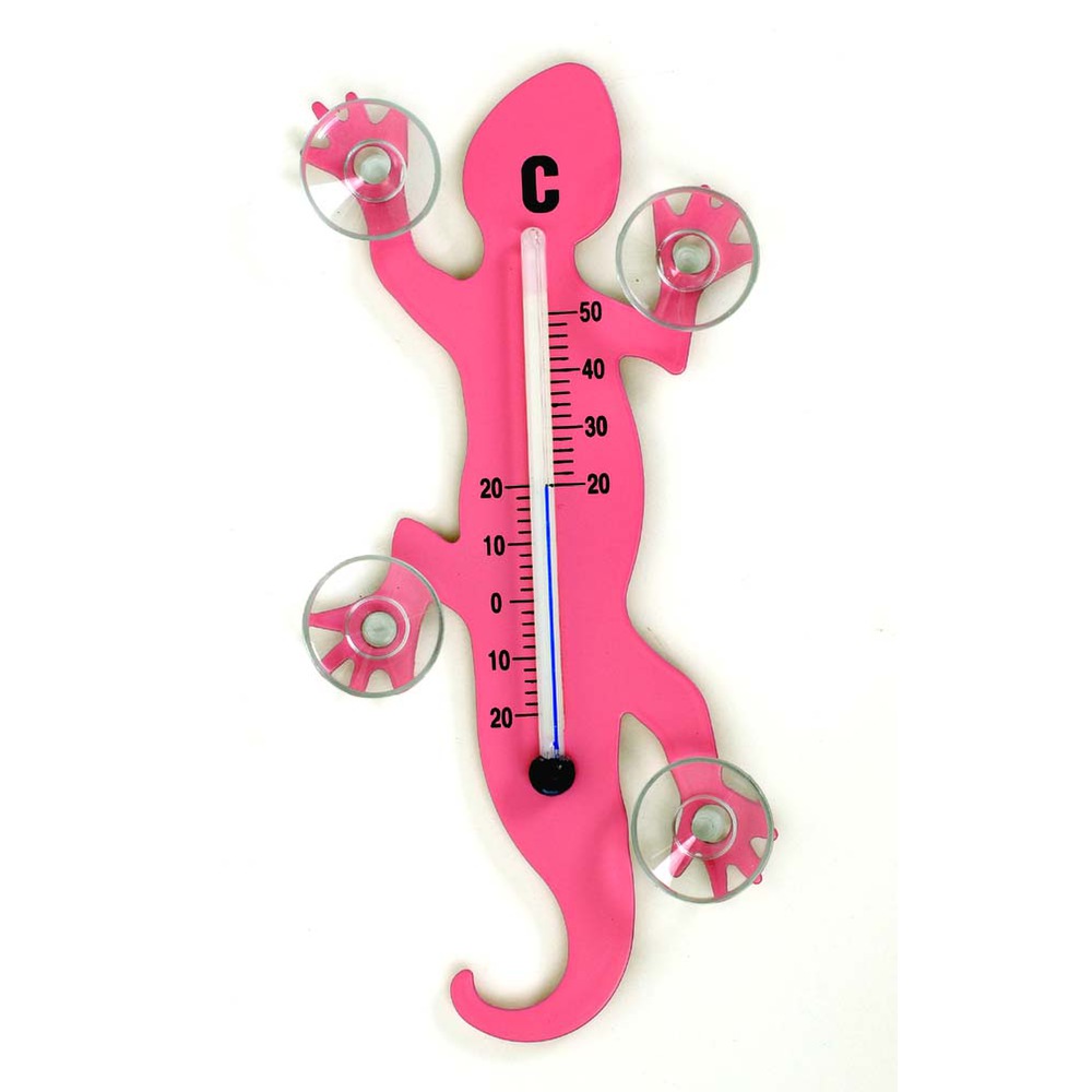 Fenster - Thermometer Gecko aus Metall, 14 cm mit 4 starken Saugnäpfen zur Befestigung innen und auß