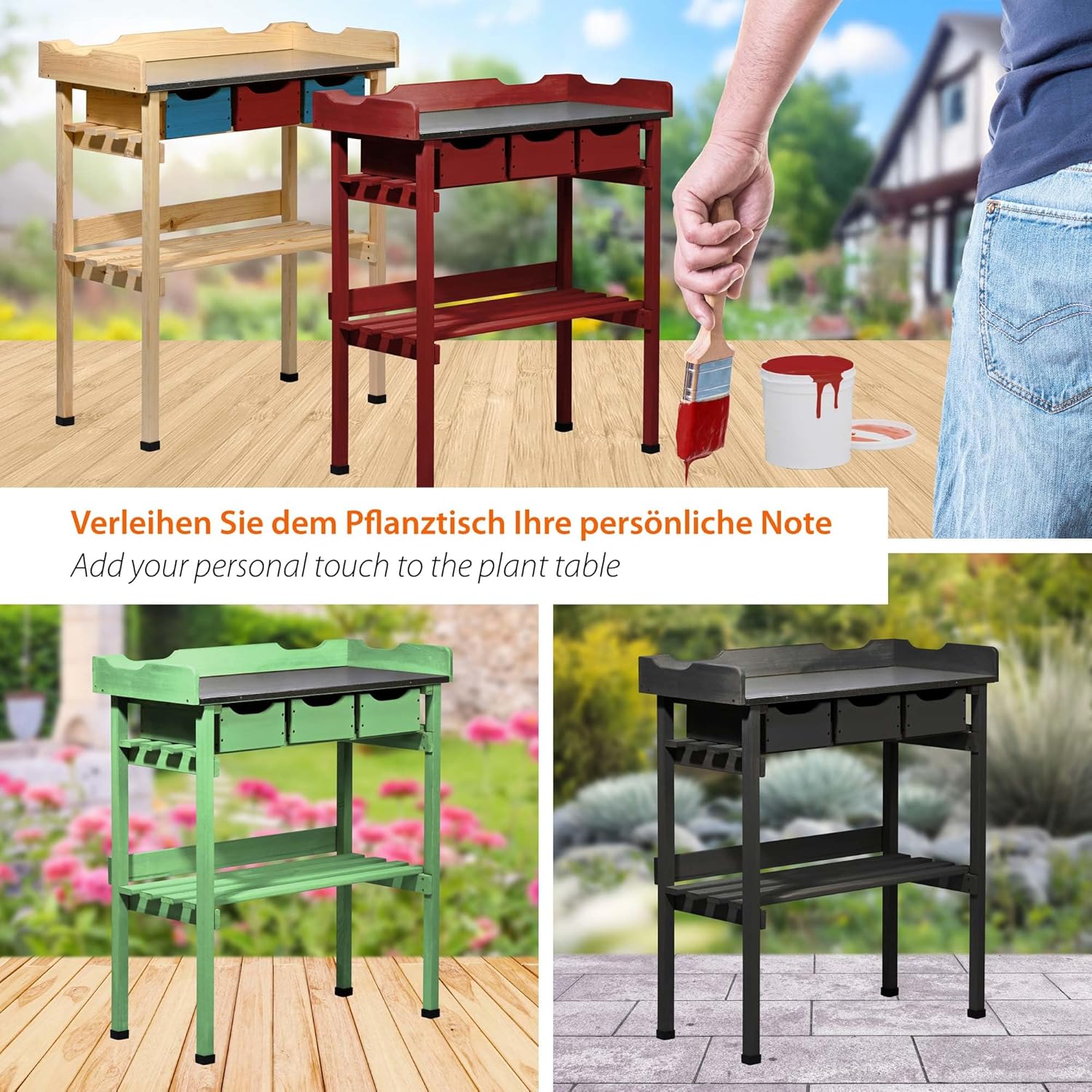 dobar Pflanztisch 78x38x88 cm mit 3 Schubladen