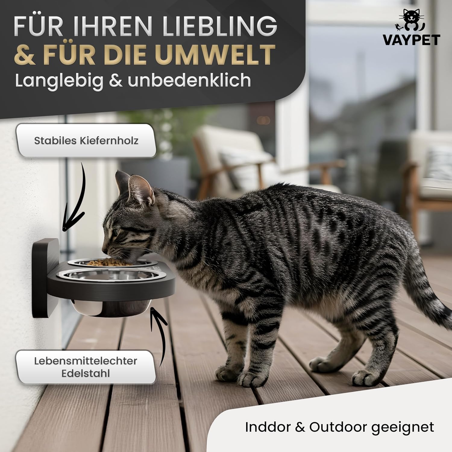 Katzenfutter, Futterautomat, Edelstahl, Wandhalterung, Katzennapf