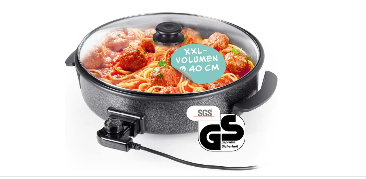 GOURMETmaxx Party-Pfanne elektrisch 1500W schwarz mit Deckel