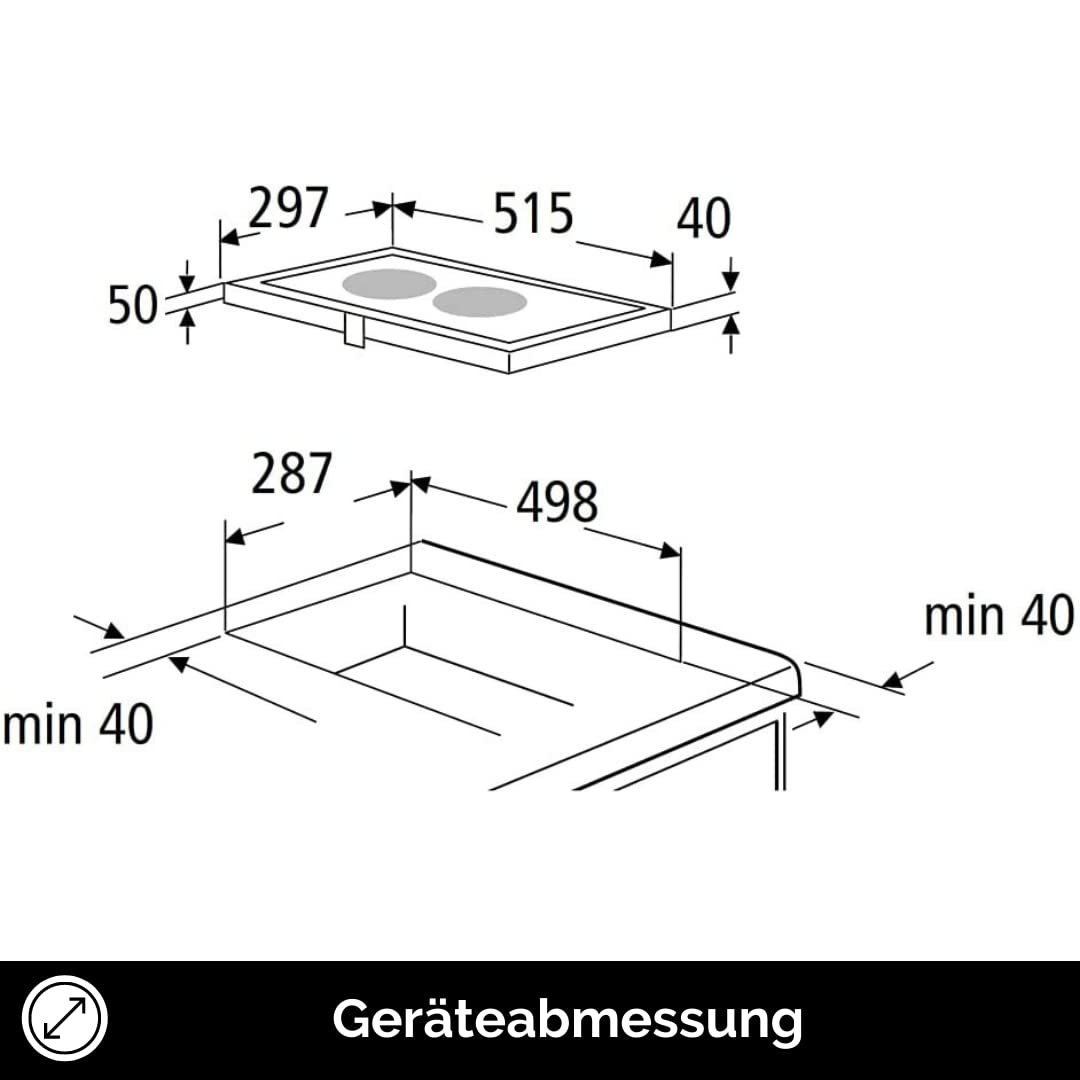 PKM EB-GK-2R Kochfeld Doppelkochplatte Autark Glaskeramik | Restwärmeanzeige Knebel Bedienung Edelstahlrahmen 3000 Watt