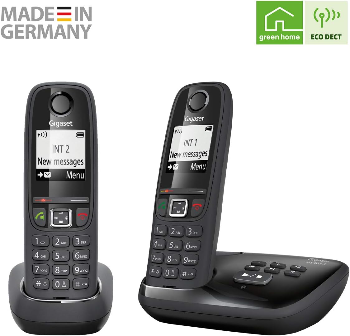 Gigaset AS405A DUO schnurlos DECT Telefon Set mit Anrufbeantworter schwarz