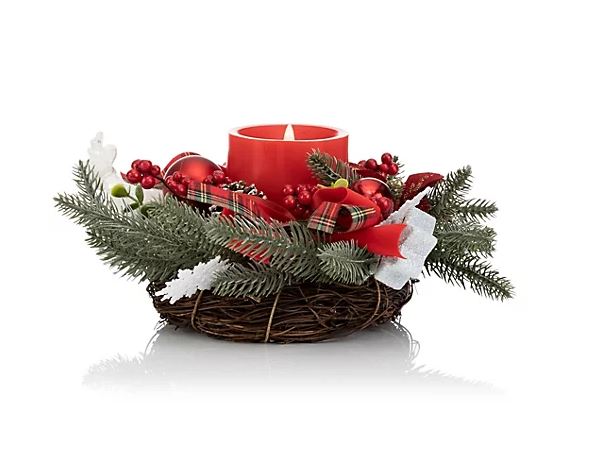 LUMIDA Xmas Adventsgesteck inkl. LED Kerze rot Tischdeko Weihnachten Gesteck