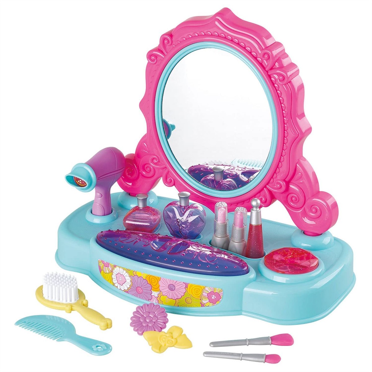 Kinder-Make-up-Spielset, Frisiertisch, Spiegel, Make-up-Pinsel, Schminkutensilien