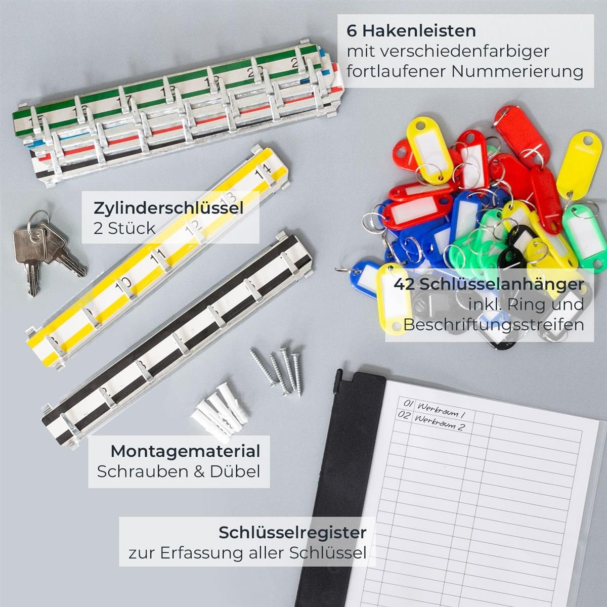 HMF Schlüsselschrank Schlüsselkasten 42 Haken schwarz #2032
