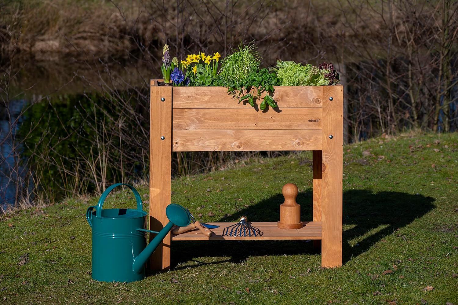 dobar Hochbeet Urban mit Ablagefläche Erhöhtes Gemüsebeet Salatbeet aus Massiv-Holz Pflanzkasten für Balkon/Garten/Terrasse 80 x 40 x 78 cm Braun