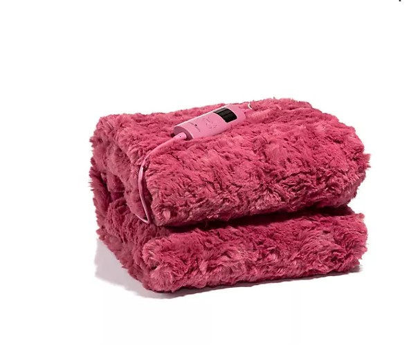 MONT CHALET Fellimitat-Heizdecke Lämmchen-Optik altrosa Kuscheldecke Wärmedecke