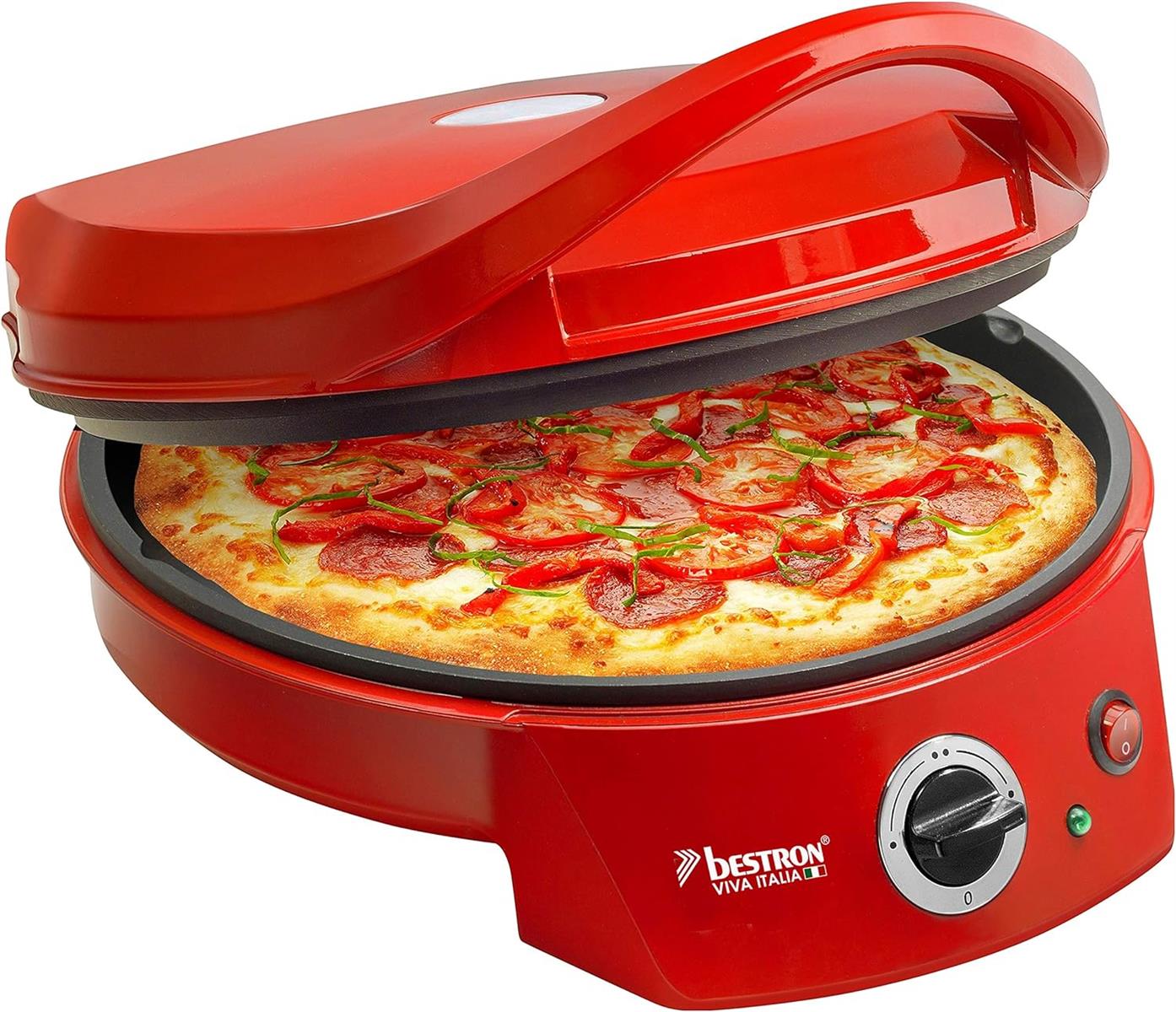 Bestron APZ400 elektrischer Pizzaofen Pizza Maker bis 230°C mit Oberhitze und Unterhitze für selbstgemachte oder Tiefkühl Pizza Flammkuchen Quiche oder Wraps 1800W