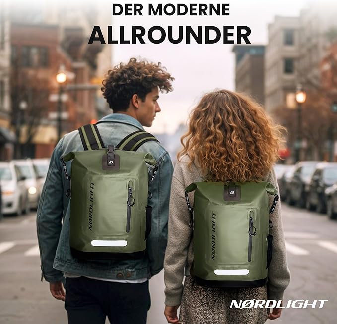 Nordlight Wasserdichter Rucksack Dry Bag 25l - Roll Top Rucksack Kurierrucksack olive