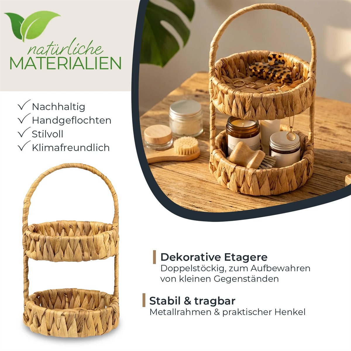 HMF Etagere 2 Etagen – Wasserhyazinthe geflochten