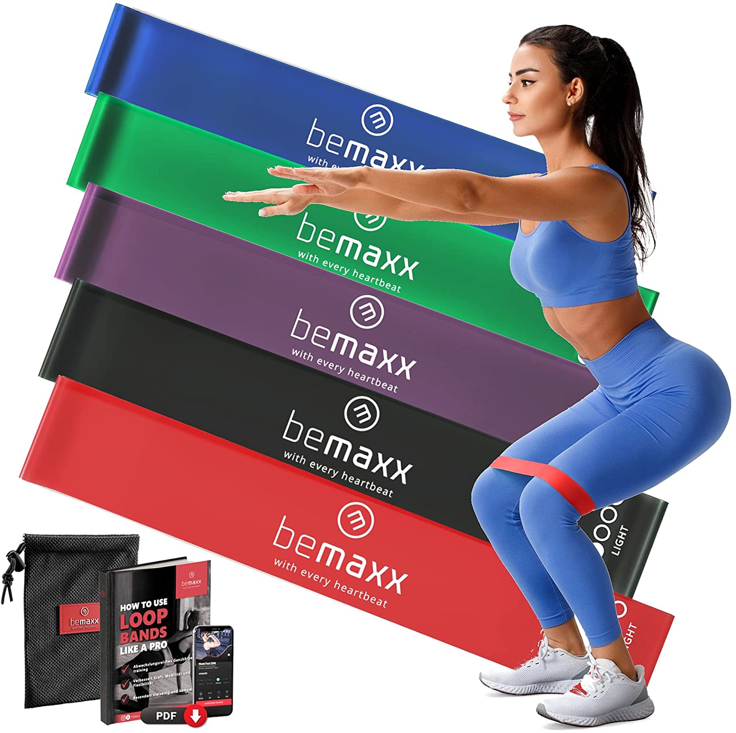 BeMaxx Fitnessband 5er Set Latex Loop Resistance Widerstandsbänder