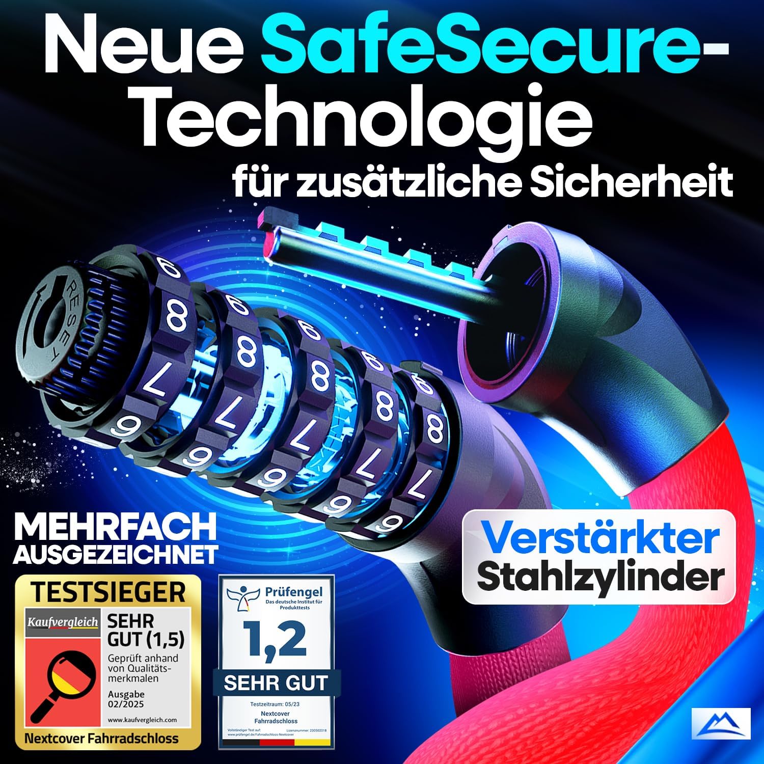 NEXTCOVER Fahrradschloss LockOne mit Zahlencode - SAFESECURE Zahlenschloss hohe Sicherheit Fahrradschloss Zahlenschloss robustes & langlebiges Kettenschloss Fahrrad Bike Lock