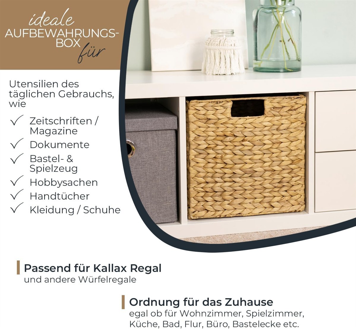 korb, kiste, aufbewahrung, korb aus kokosfaser, holzregal
