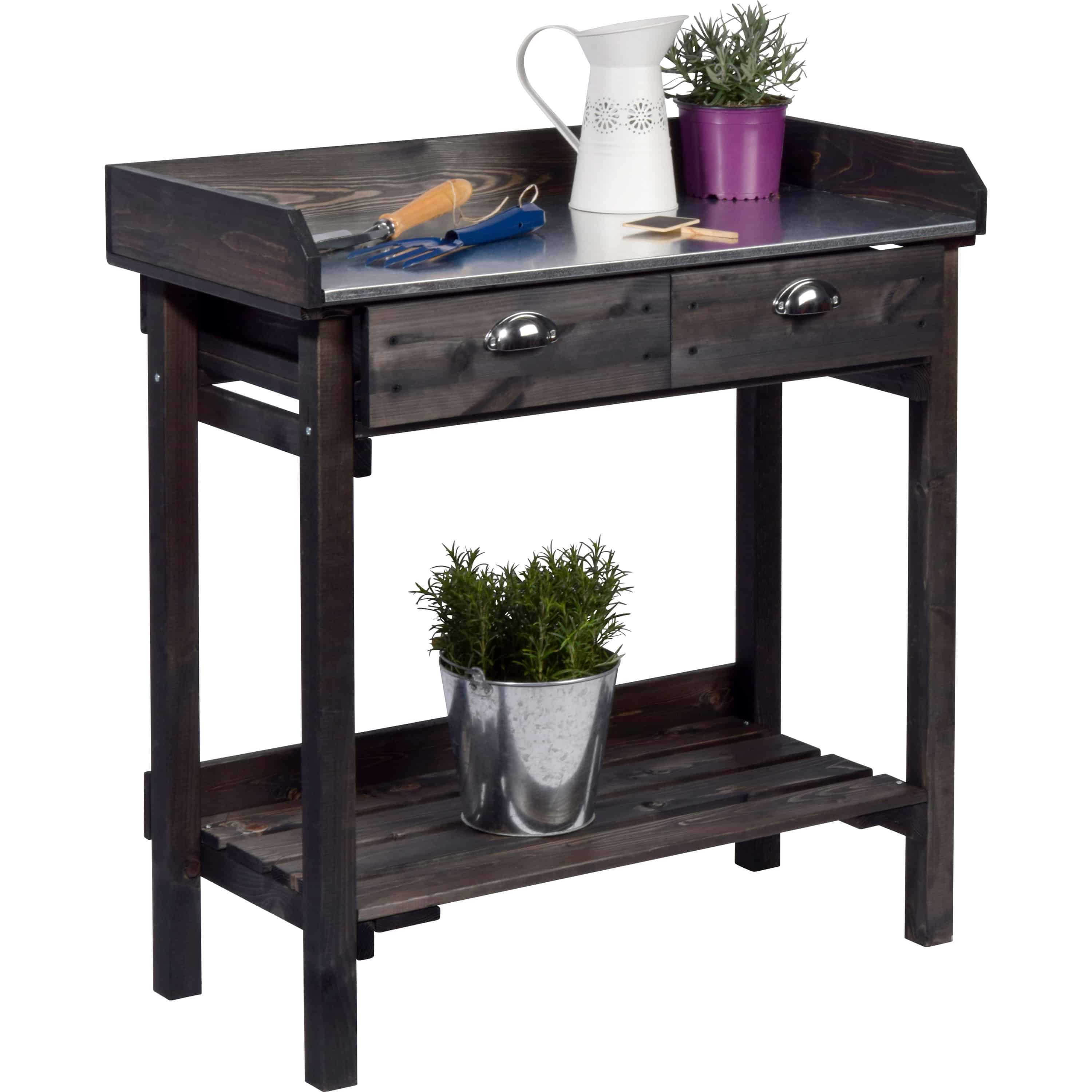 werkbank, Holz, dunkel, Schubladen, Metalltopp