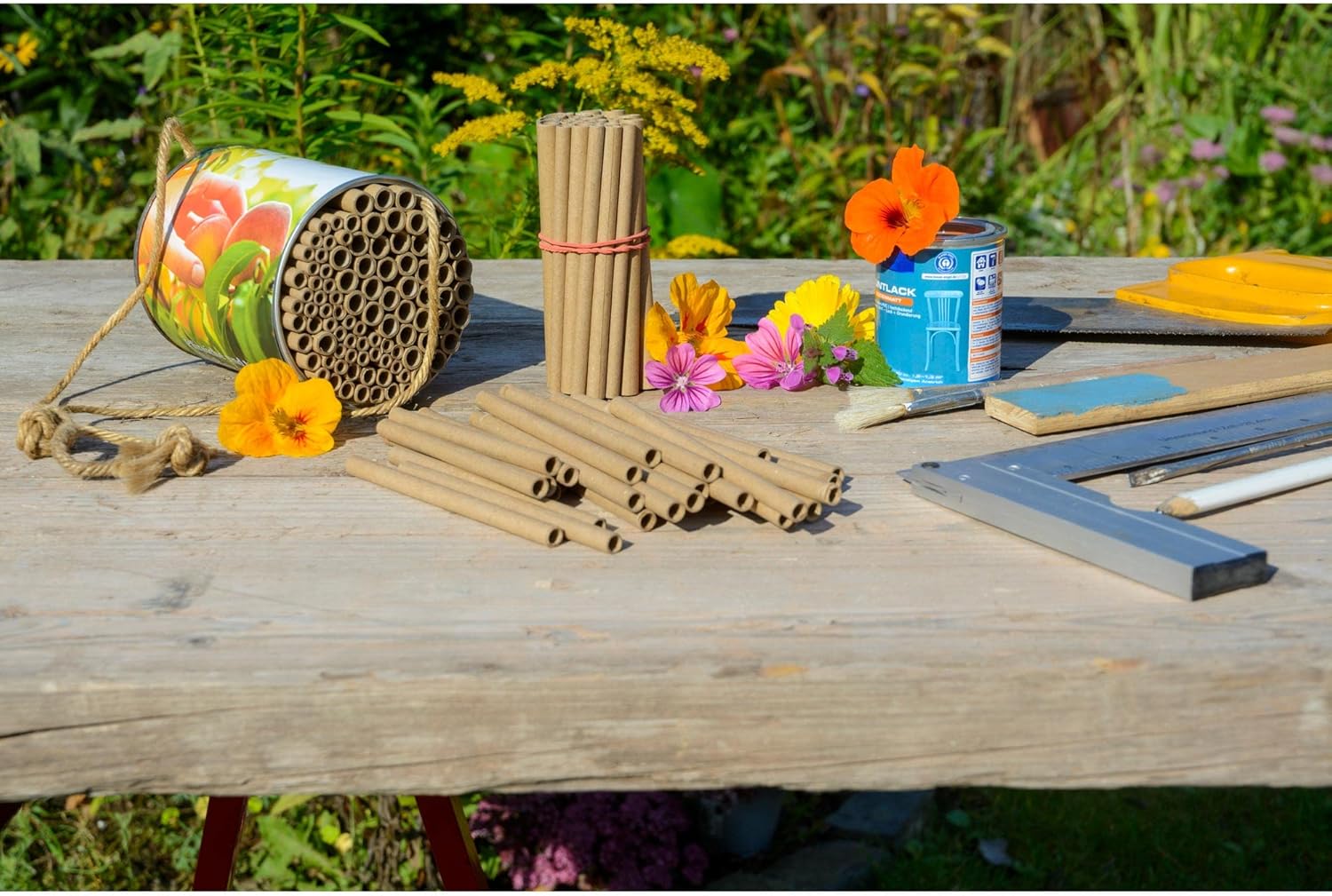 dobar Pappröhrchen 450er Set - Füllung für Bienenhotels aus 100% recyceltem Altpapier - Wildbienen Nisthilfen Papphülsen Made in Germany - inkl. Wildblumenmischung - Ø8 Ø6 Ø4 mm & 12 cm lang